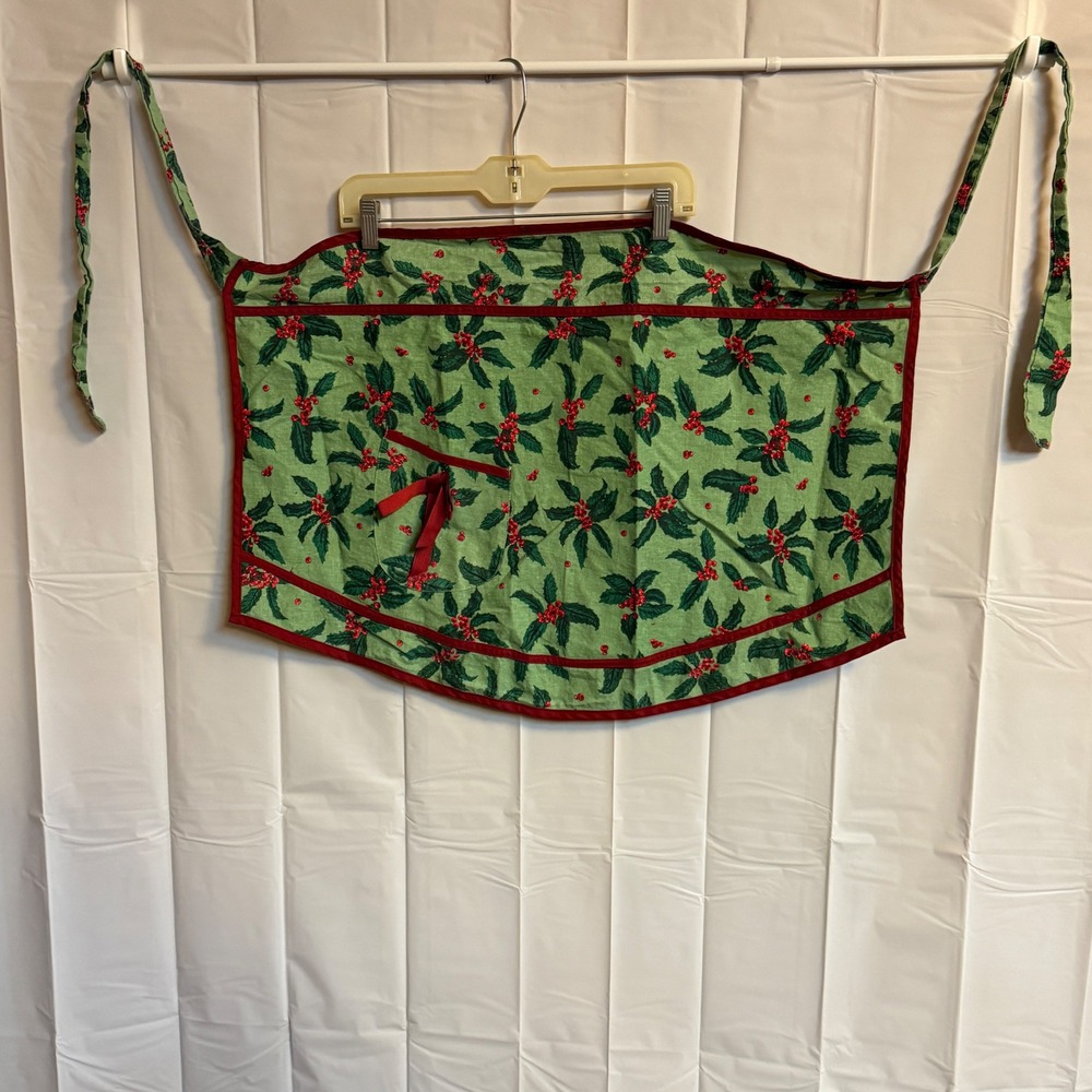 Christmas‎ Holly Berry Print Half Apron Kitchen Holiday Festive Cooking